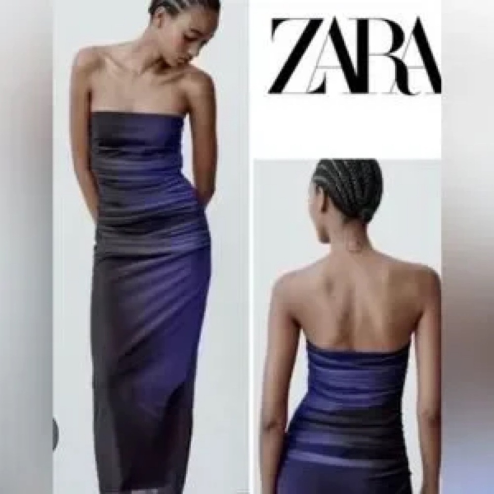 NWT ZARA STRAPLESS PRINTED TULLE DRESS XS